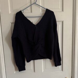 Anthropologie Angel Of The North Navy V-Neck Sweater
